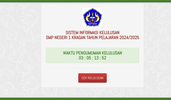Pengumuman kelulusan siswa kelas IX SMP Negeri 1 Kragan Tahun Ajaran 2024/2025